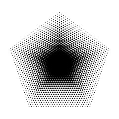Vector Pentagon halftone geometric shapes, Dot design abstract background. The geometric shape with five angles. Dotwork Illustration