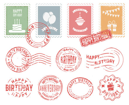 Birthday Colorful Postal Stamps Set