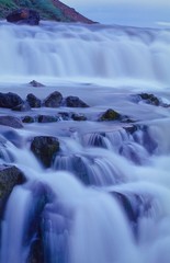 Gullfoss (Goldener Wasserfall), Nachtaufnahme, Hochland, Island 