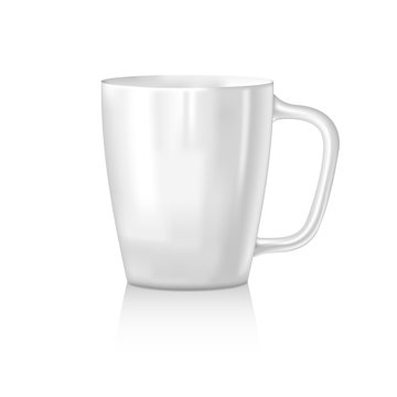 Photo-realistic white cup isolated on a white background. Vector illustration.
