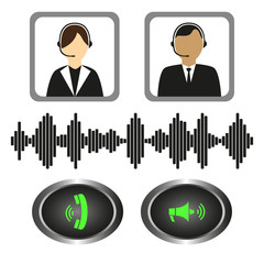 Vector set of icons telephone operators, call buttons and sound indicator.