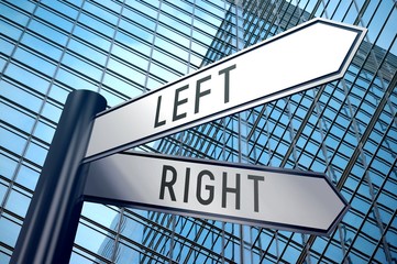 Signpost illustration, two arrows - left, right