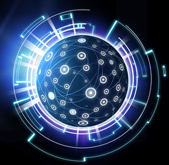 Global network connection system on an abstract blue background