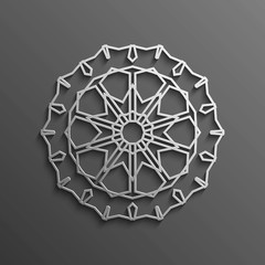 Islamic 3d on dark mandala round ornament background architectural muslim texture design . Can be used for brochures invitations,persian motif