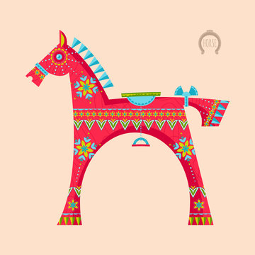 Wooden toy horse. Vector illustration