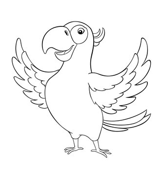 Cute cartoon parrot. Vector illustration on a light background. Coloring book.