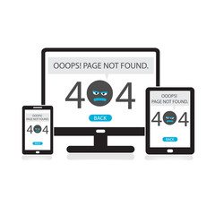 404 Error page not found on computer, tablet, mobile phone screen. Internet error sign. 