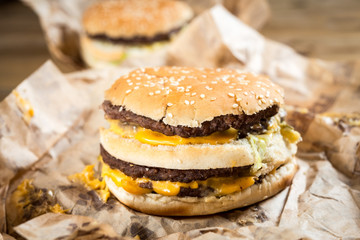 Cheese burger - American cheese burger with Golden French fries