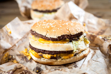 Cheese burger - American cheese burger with Golden French fries