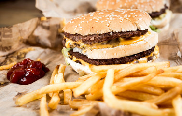 Cheese burger - American cheese burger with Golden French fries