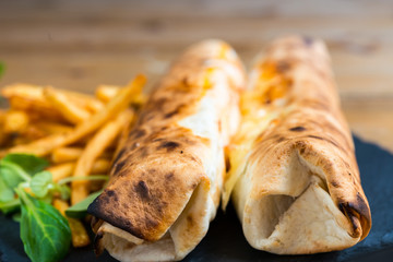 beef tacos served with golden French fries