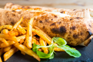 beef tacos served with golden French fries