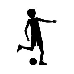 Boy playing soccer icon. Sport hobby and training theme. Isolated design. Vector illustration