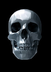 Low poly vector chrome skull front view in 3D lighting look