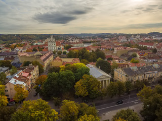 Fototapeta na wymiar Vilnius, Lithuania: aerial top view of old town in autumn