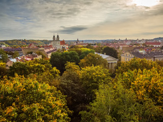 Vilnius, Lithuania: aerial top view of old town in autumn