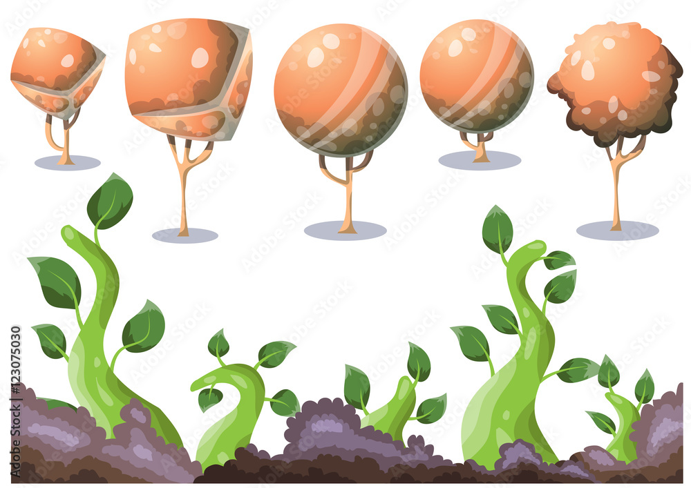 Poster cartoon vector nature landscape object with separated layers for game art and animation game design 