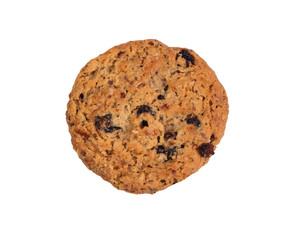 Whole oatmeal raisin cookie isolated on white background