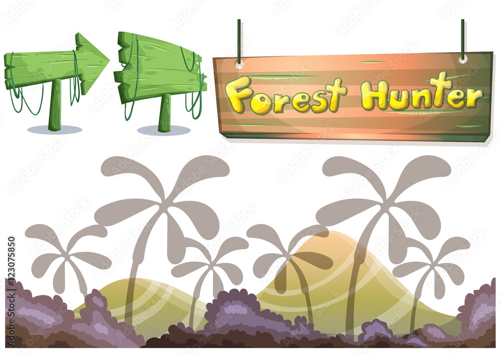 Poster cartoon vector nature landscape object with separated layers for game art and animation game design 