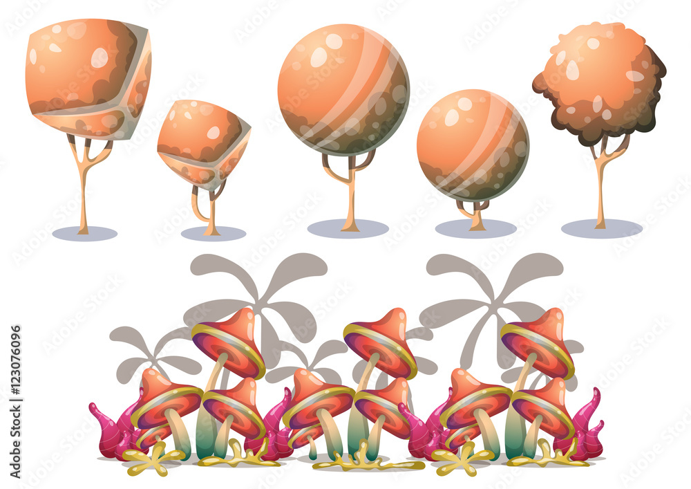 Poster cartoon vector nature landscape object with separated layers for game art and animation game design 