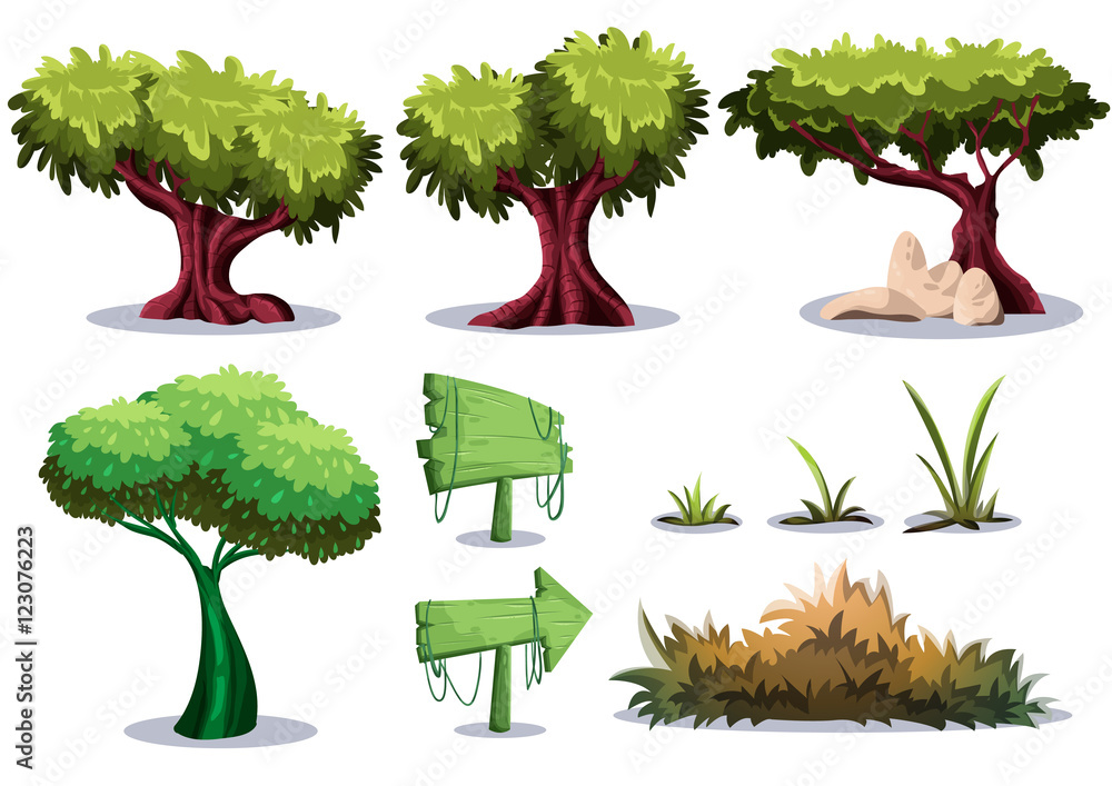 Poster cartoon vector nature landscape object with separated layers for game art and animation game design 
