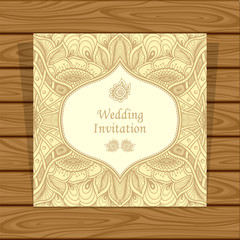 Wedding invitation with Zen tangle or Zen doodle flowers in beige