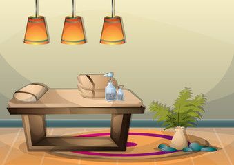 cartoon vector illustration interior spa room with separated layers in 2d graphic