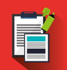 Document and marker icon. Office work supplies and objects theme. Colorful design. Vector illustration