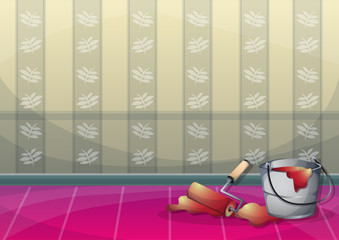 cartoon vector illustration interior painting wall with separated layers in 2d graphic