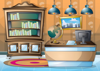 cartoon vector illustration interior library room with separated layers in 2d graphic