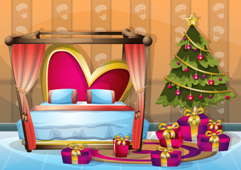 Naklejka premium cartoon vector illustration interior Christmas room with separated layers in 2d graphic