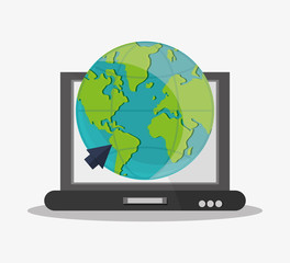 Planet and laptop icon. Global communication internet and technology theme. Colorful design. Vector illustration