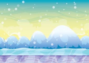 cartoon vector snow landscape background with separated layers for game and animation game design asset in 2d graphic