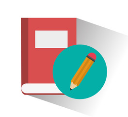 Book and pencil icon. Office work and supplies theme. Colorful design. Vector illustration