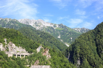 Fototapeta na wymiar Mt.Tateyama from Kurobe dam in Japan