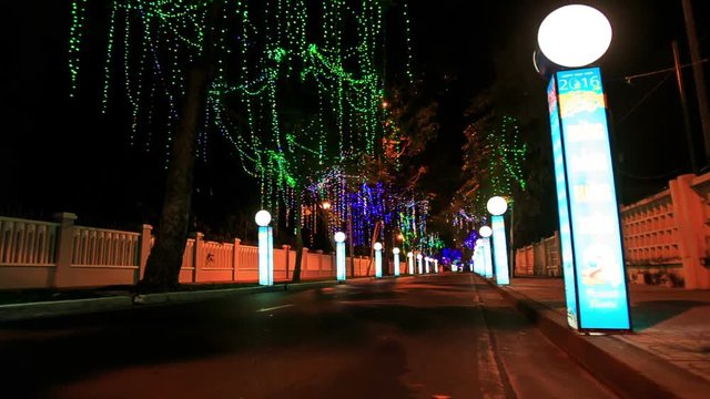 Colourful Night Road Illumination with Streetlight Poles