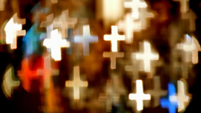 Bokeh lights shaped like crosses
