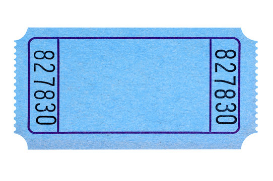 Blank blue movie or raffle ticket isolated on white background.