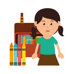 avatar girl smiling with school utensils bag and crayons icon. colorful design. vector illustration