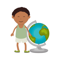 avatar boy smiling with earth planet globe icon. colorful design. vector illustration
