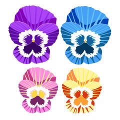 set of flowers violet pansies.  illustration