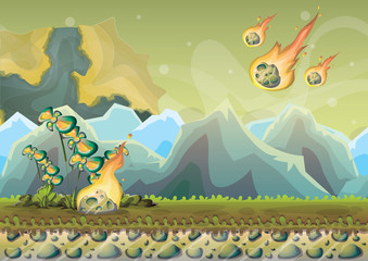 cartoon vector landscape with meteor background with separated layers for game art and animation game design asset in 2d graphic