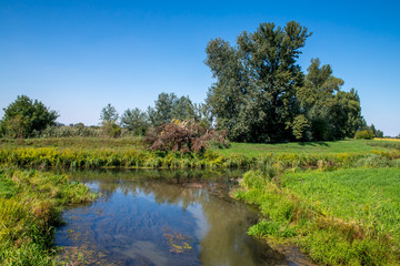 Countryside water canal junction, summer