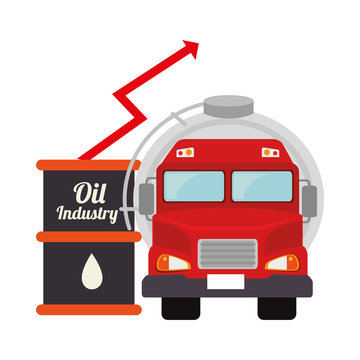 oil tank truck and can with financial arrow up. vector illustration