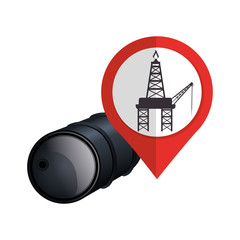 black barrel and pin with oil rig tower icon inside. vector illustration