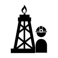 avatar industrial worker user with helmet and oil rif tower. silhouette vector illustration