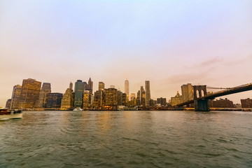 New York skyline from Brooklyn Bridge Park at sunset