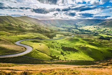 Scenic Serpentine Road in Peak District UK