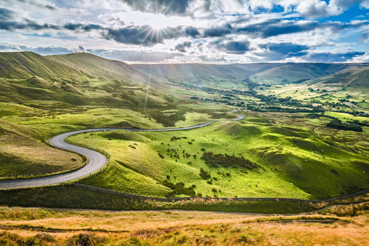 Scenic Serpentine Road In Peak District UK