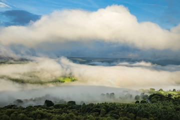 Amazing Cloudy Fog over British Countryside Landscape